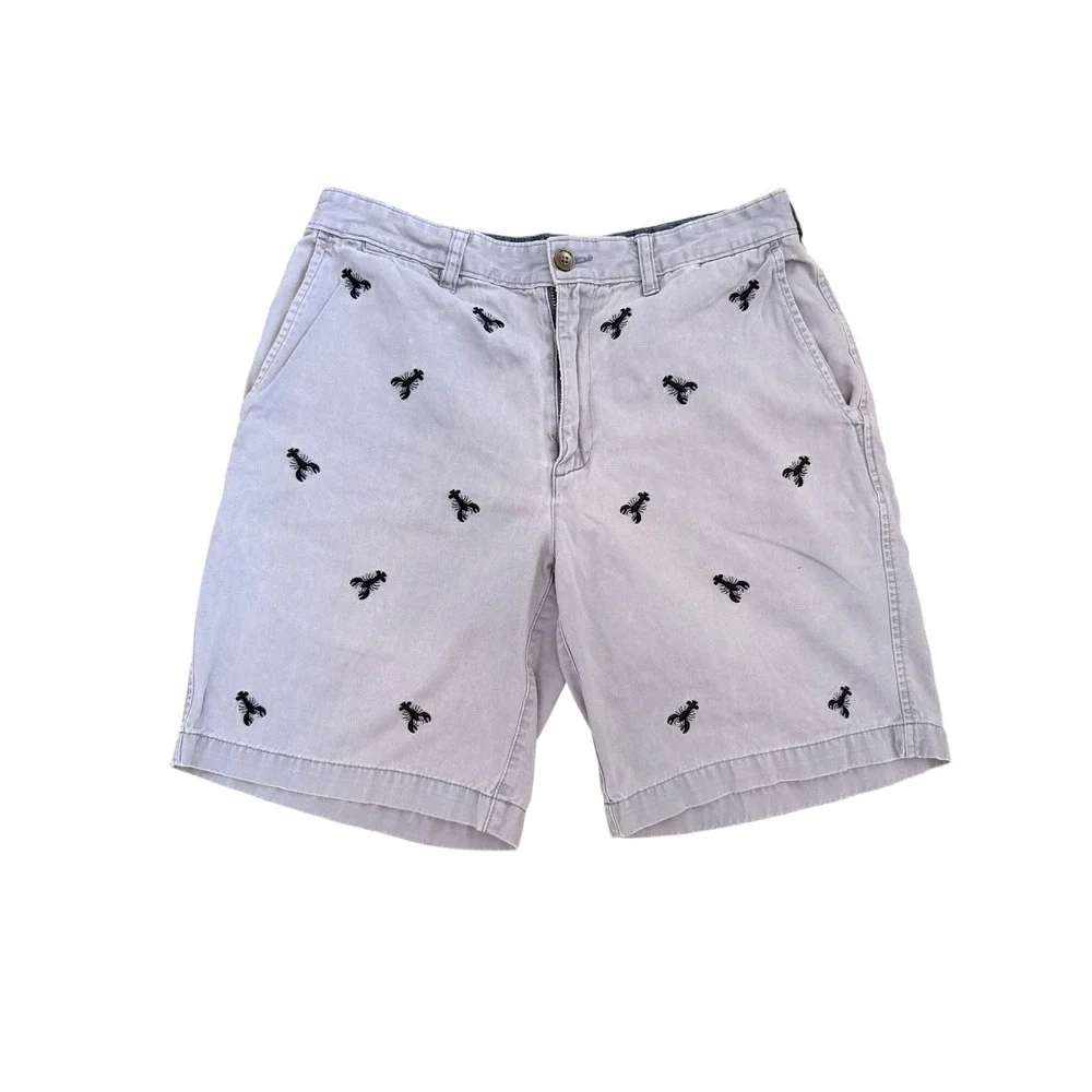Lands' End Men's Lobster Embroidered Chino Shorts 33 Cotton Preppy Nautical